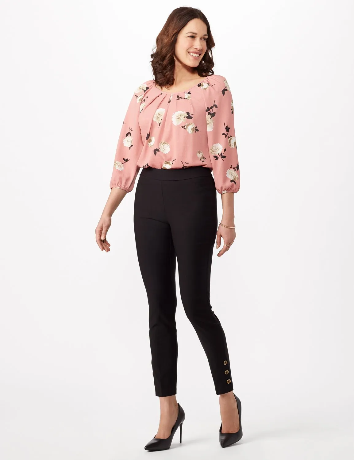 Tortoise Shell Button Ankle Pants