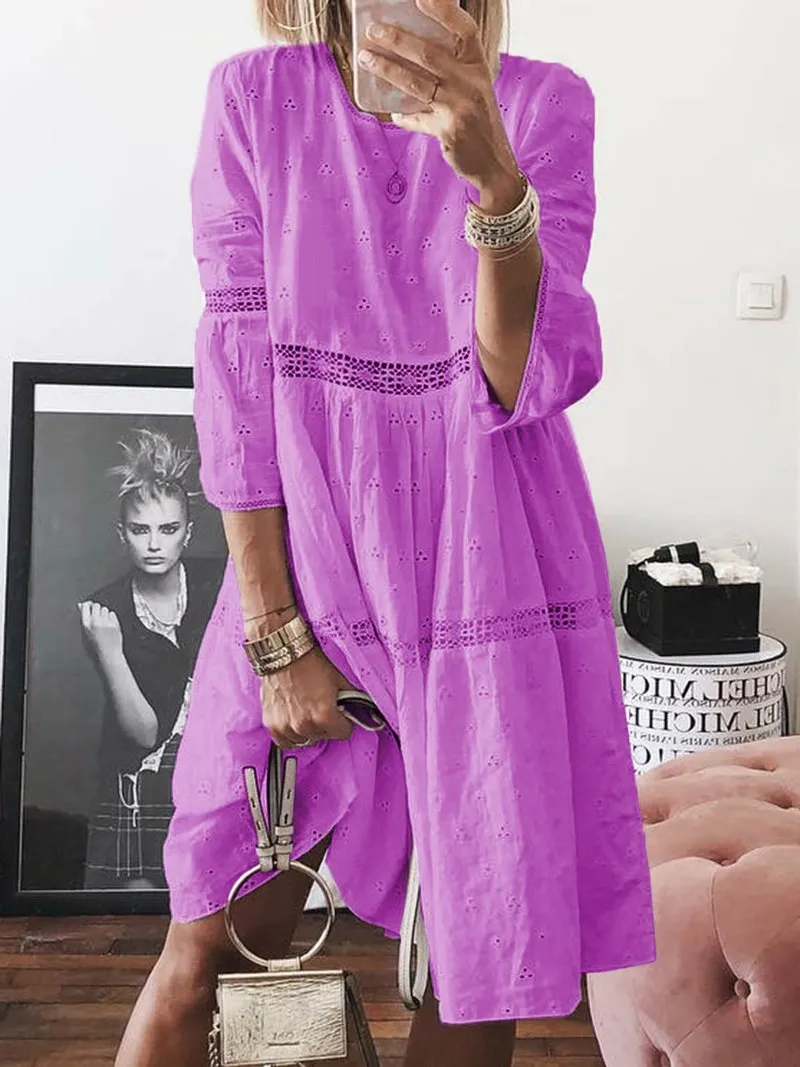 Women's patchwork crew neck 3/4 sleeve dress
