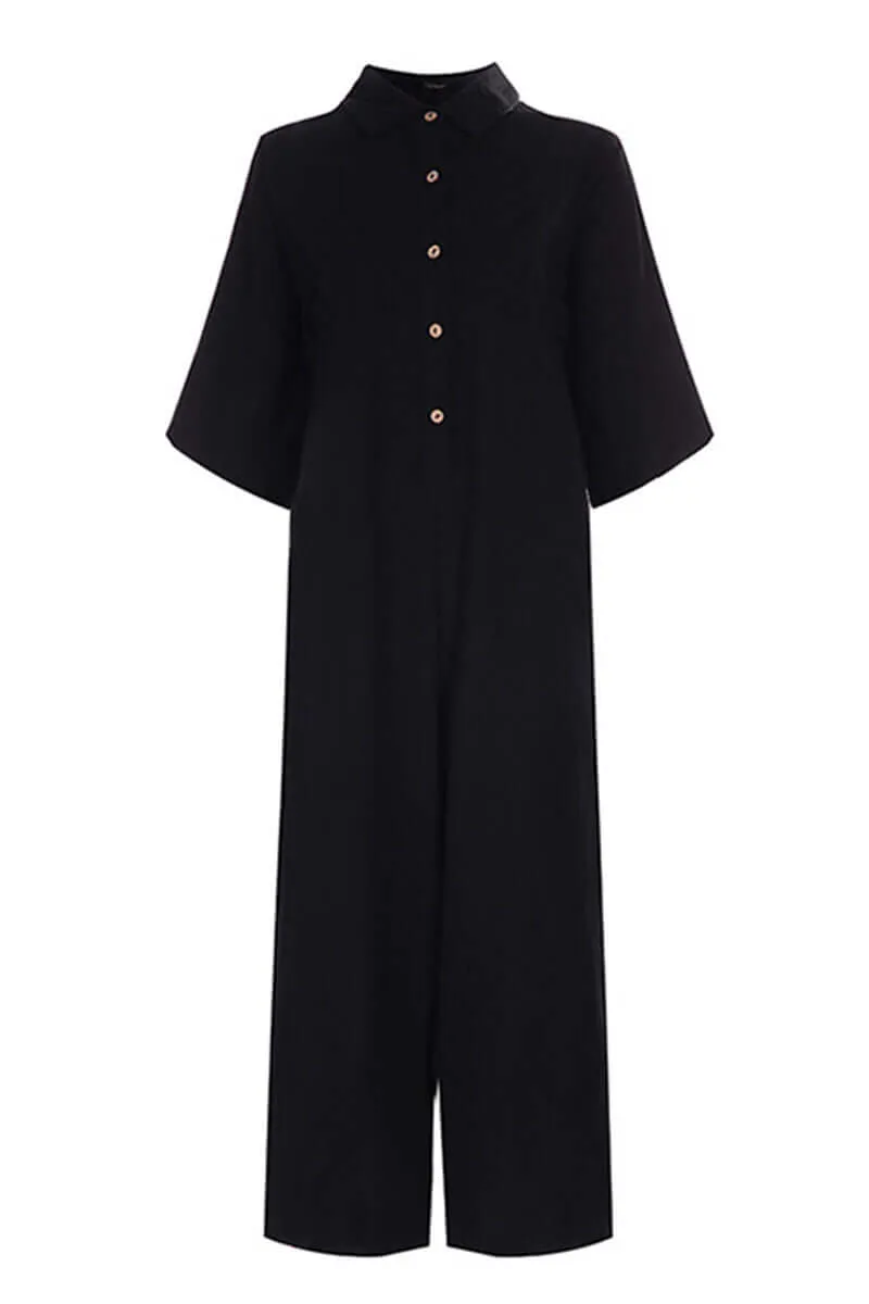 Women's Relaxed Fit Notch Collar Jumpsuit
