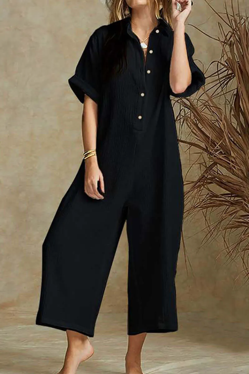 Women's Relaxed Fit Notch Collar Jumpsuit
