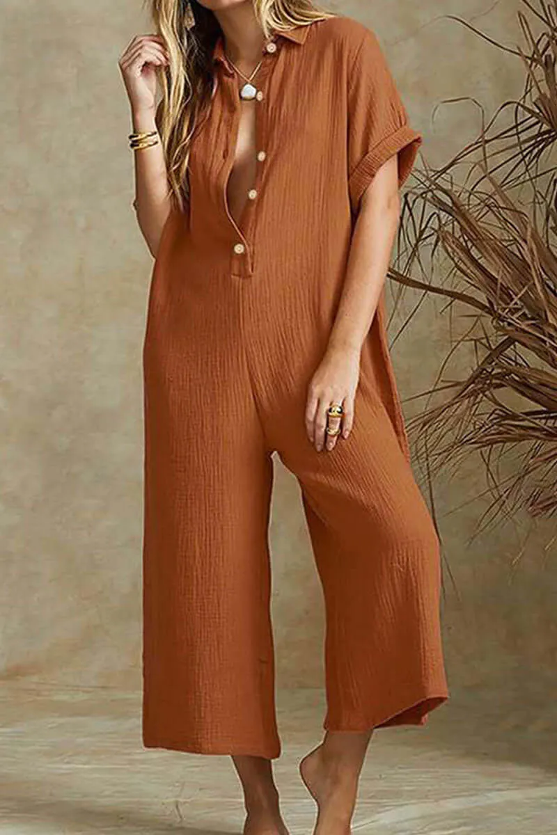 Women's Relaxed Fit Notch Collar Jumpsuit