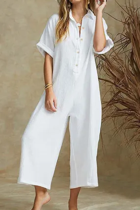 Women's Relaxed Fit Notch Collar Jumpsuit
