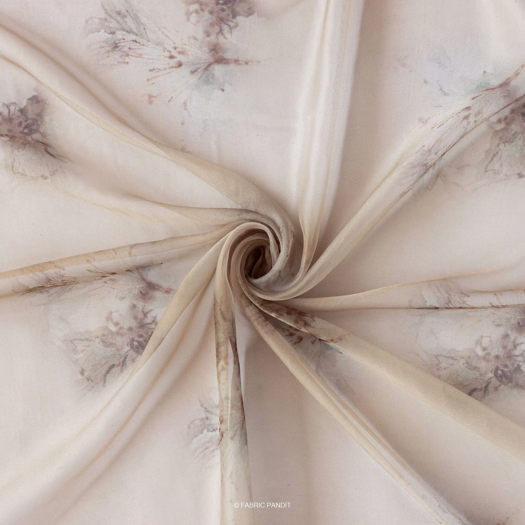 Wood Brown twigs and leaves Digital Printed Taby silk Fabric (Width 44 Inches)