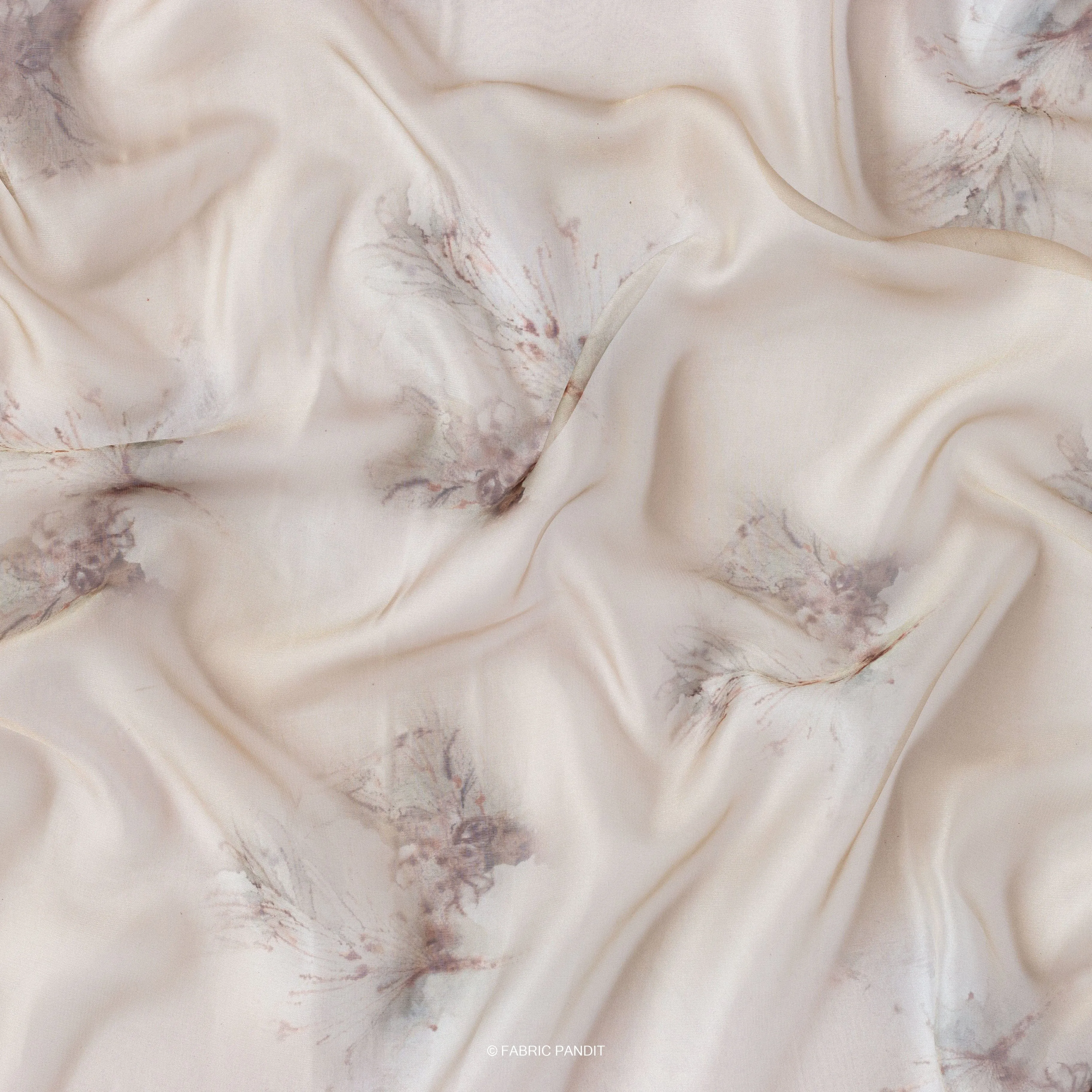 Wood Brown twigs and leaves Digital Printed Taby silk Fabric (Width 44 Inches)