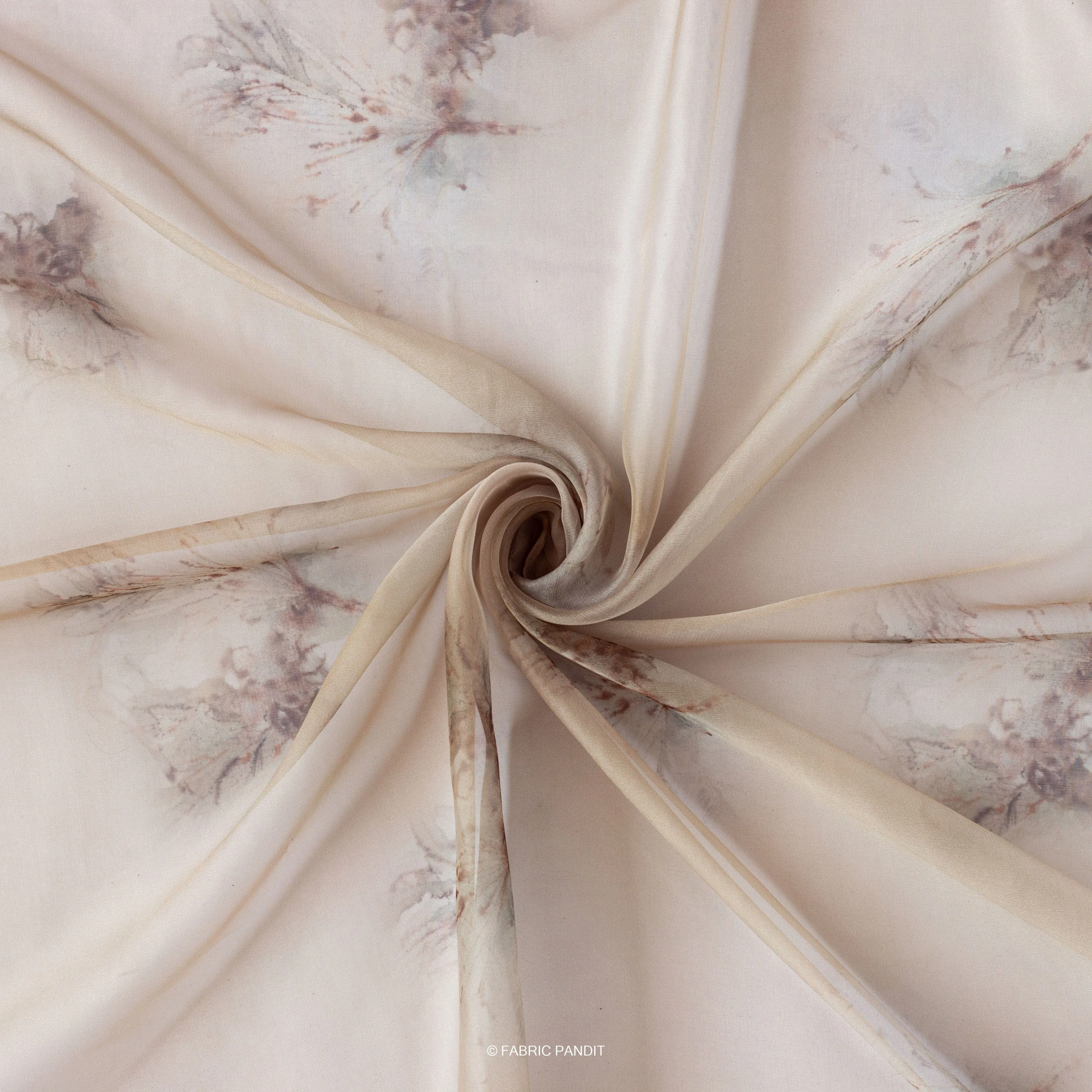 Wood Brown twigs and leaves Digital Printed Taby silk Fabric (Width 44 Inches)