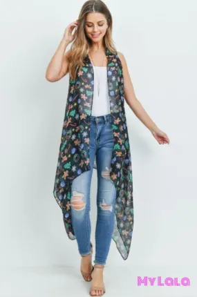 Xmas Cookie Kimono Vest (Black)